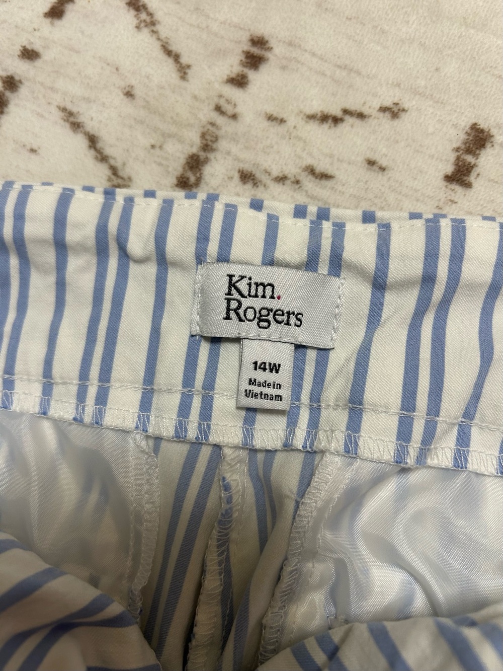 Kim Rogers Blue White Stripe Cropped Pants Capris Plus 14W Coastal Preppy - Picture 6 of 7